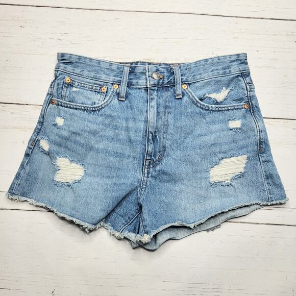 Madewell Relaxed Denim Jean Shorts Raw Hem Distressed Ripped Medium Wash 26 - Picture 1 of 8